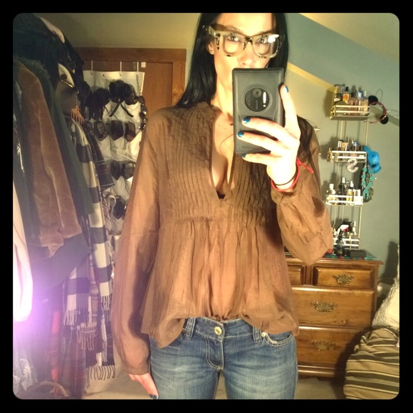 Apostrophe Sheer Brown Blouse! - Picture 2 of 5